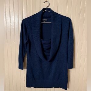 Women's Deep Blue Cowl Neck Layered-look Sweater